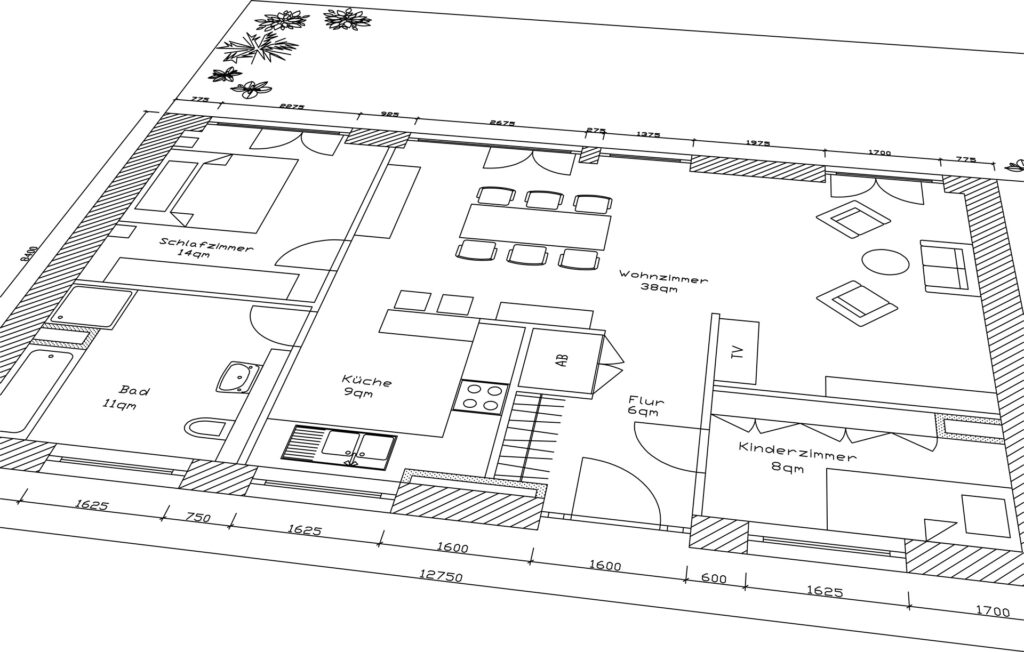 Detaillierter Hausgrundriss mit Raumbezeichnungen | Behandlungsstuhl