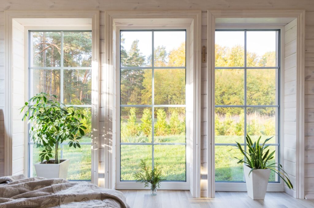 Helle Wohnräume mit großen Fenstern und Pflanzen in einem Haus nahe Wuppertal zeigen Energieeffizienz und modernes Wohnen.